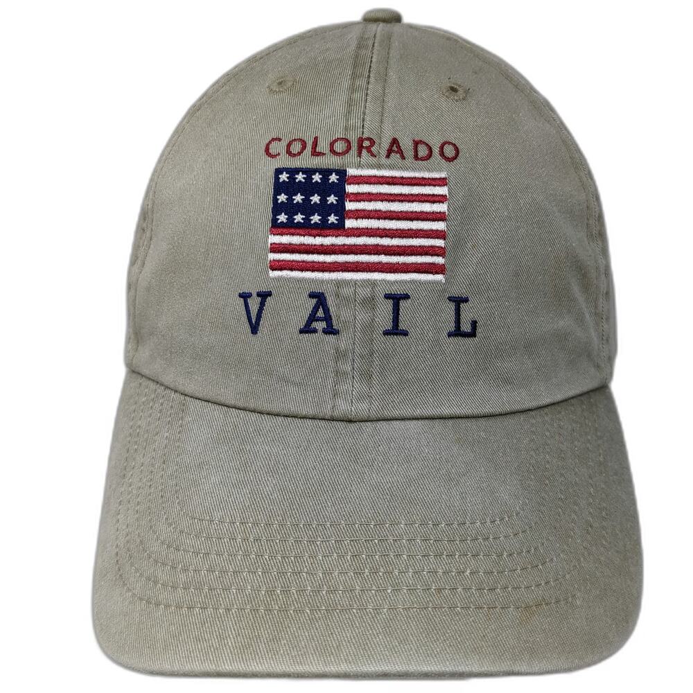 MVP Baseball Cap Beige One Size Colorado Vail American Flag Strapback Cotton Hat